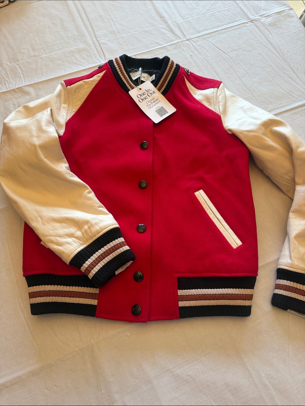 NWT Coach Red and Cream Varsity Jacket